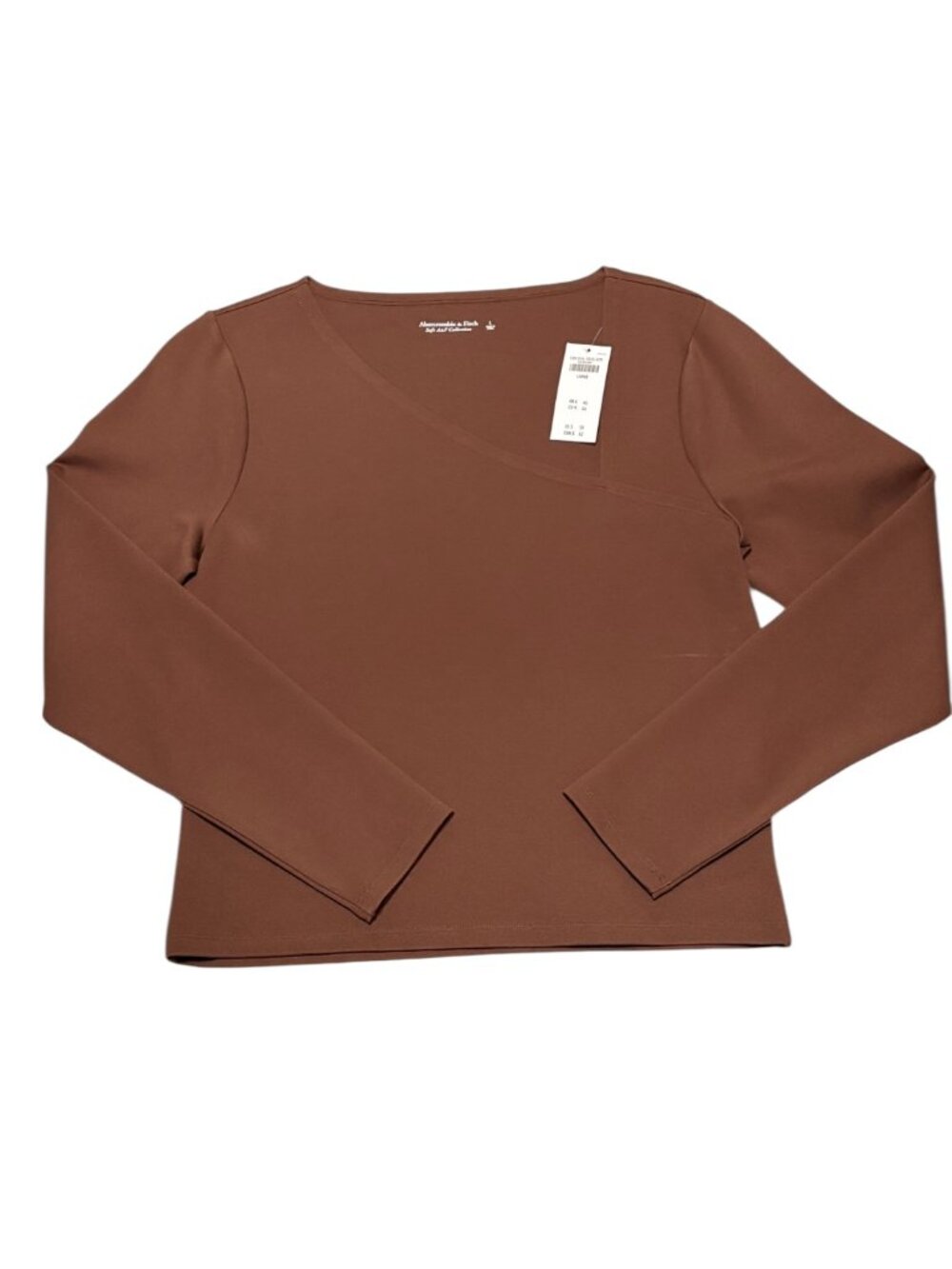 Abercrombie & Fitch Asymmetrical Long Sleeved Brown Ponte Shirt Womens Large NWT